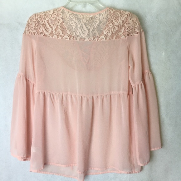 Blush Pink Flowy Sheer Lace Top - Picture 6 of 6